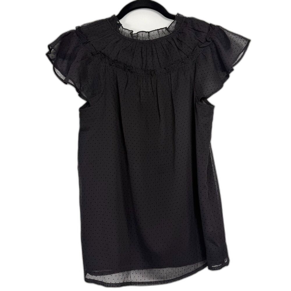 LOFT Blouse XS NWT Black Swiss Dot Sheer Ruffle Tie Neck Womens Top - Picture 2 of 4